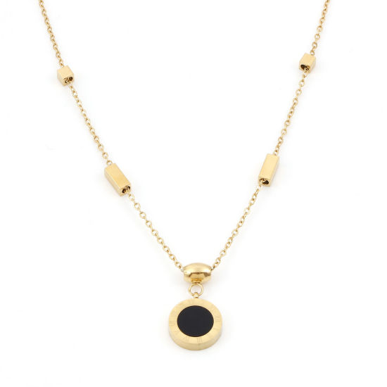 Picture of 1 Piece Vacuum Plating 304 Stainless Steel Stylish Link Cable Chain Necklace 18K Gold Plated Black Round 41cm(16 1/8") long