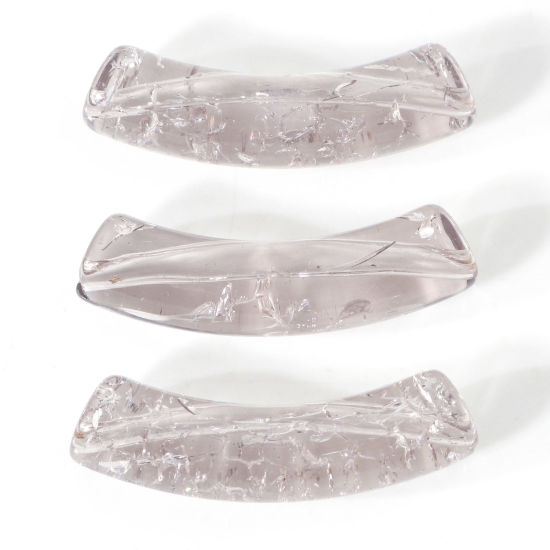 Imagen de Acrílico Cuentas para la Fabricación de Joyas con Dijes de Bricolaje Café Claro Tubo Curvado Arco Agrietado 3.3cm x 0.8cm, Agujero: Aprox 1.4mm, 20 Unidades