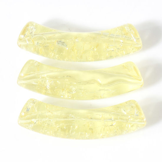 Imagen de Acrílico Cuentas para la Fabricación de Joyas con Dijes de Bricolaje Amarillo Tubo Curvado Arco Agrietado 3.3cm x 0.8cm, Agujero: Aprox 1.4mm, 20 Unidades