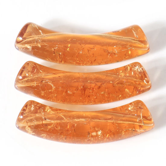 Imagen de Acrílico Cuentas para la Fabricación de Joyas con Dijes de Bricolaje Marrón Tubo Curvado Arco Agrietado 3.3cm x 0.8cm, Agujero: Aprox 1.4mm, 20 Unidades
