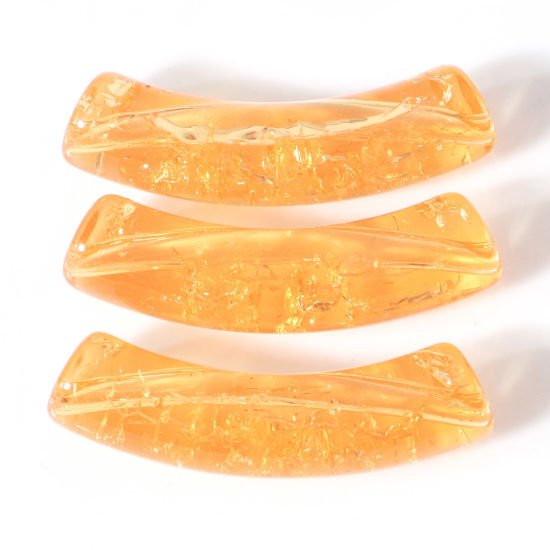 Imagen de Acrílico Cuentas para la Fabricación de Joyas con Dijes de Bricolaje Naranja Tubo Curvado Arco Agrietado 3.3cm x 0.8cm, Agujero: Aprox 1.4mm, 20 Unidades