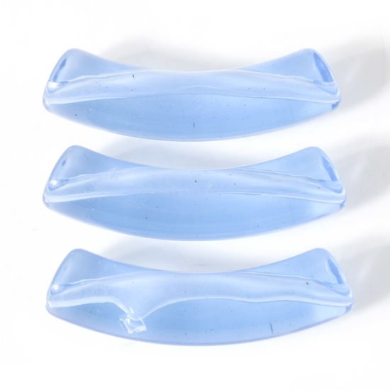 Изображение Акриловые Бисер для изготовления ювелирных украшений "Сделай сам Синий Прозрачный, Изогнутая трубка Дуга 3.3см x 0.8см, Отверстие:примерно 1.4мм, 50 ШТ