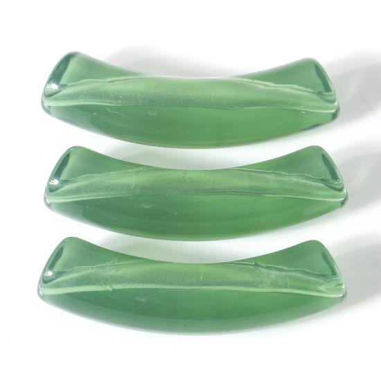 Изображение Акриловые Бисер для изготовления ювелирных украшений "Сделай сам Темно-зеленый Прозрачный, Изогнутая трубка Дуга 3.3см x 0.8см, Отверстие:примерно 1.4мм, 50 ШТ