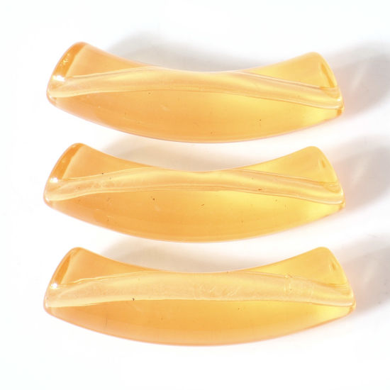Изображение Акриловые Бисер для изготовления ювелирных украшений "Сделай сам Оранжевый Прозрачный, Изогнутая трубка Дуга 3.3см x 0.8см, Отверстие:примерно 1.4мм, 50 ШТ