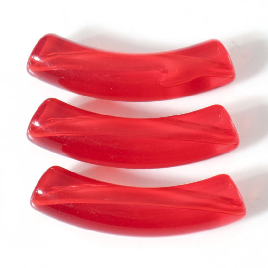 Imagen de Acrílico Cuentas para la Fabricación de Joyas con Dijes de Bricolaje Rojo Transparente Tubo Curvado Arco 3.3cm x 0.8cm, Agujero: Aprox 1.4mm, 50 Unidades