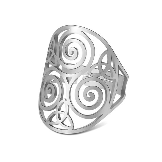Picture of 304 Stainless Steel Stylish Open Adjustable Rings Silver Tone Celtic Knot Spiral 17.3mm(US Size 7), 1 Piece