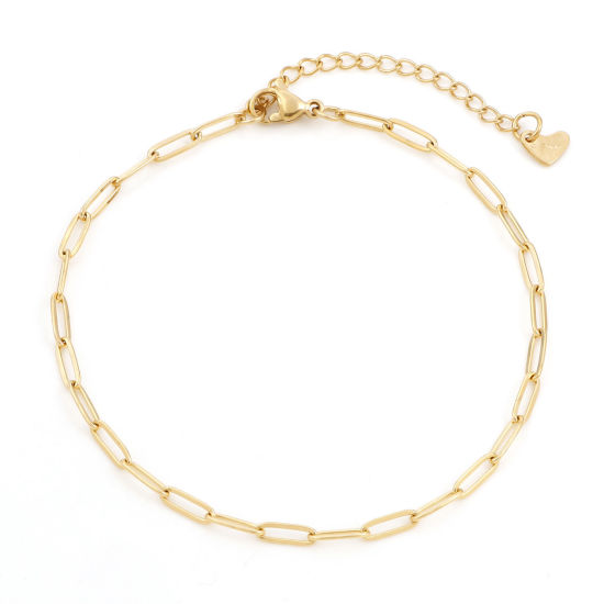 Picture of 1 Piece Vacuum Plating 304 Stainless Steel Simple Paperclip Chain Anklet Gold Plated 22.5cm(8 7/8") long