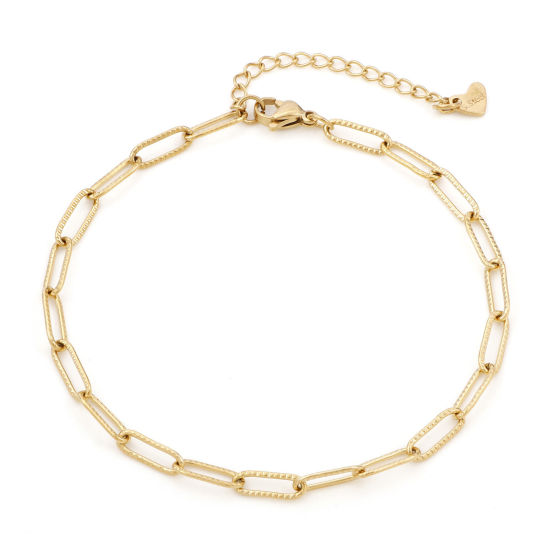 Picture of 1 Piece Vacuum Plating 304 Stainless Steel Simple Paperclip Chain Anklet Gold Plated 23cm(9") long
