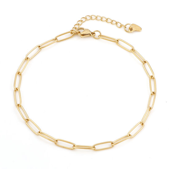 Picture of 1 Piece Vacuum Plating 304 Stainless Steel Simple Paperclip Chain Anklet Gold Plated 22cm(8 5/8") long