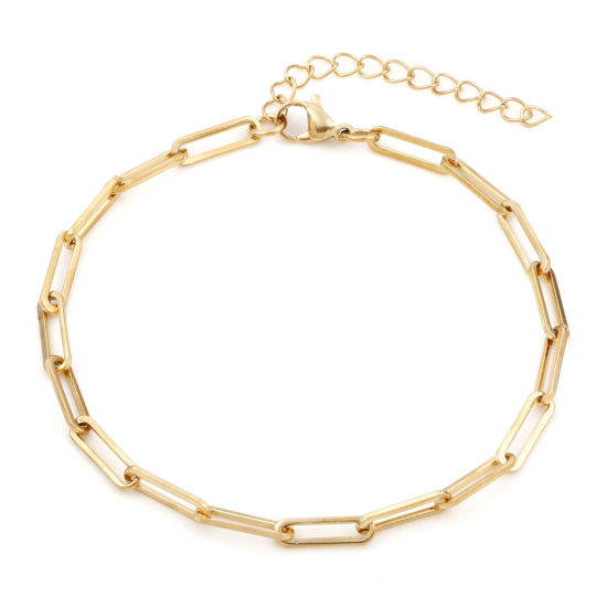 Picture of 304 Stainless Steel Simple Paperclip Chain Anklet Gold Plated 23cm(9") long, 1 Piece