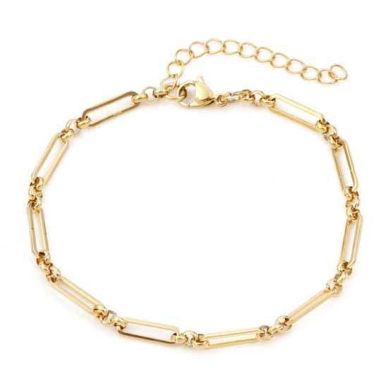 Picture of 1 Piece Vacuum Plating 304 Stainless Steel Simple 3:1 Figaro Link Chain Anklet Gold Plated 22cm(8 5/8") long