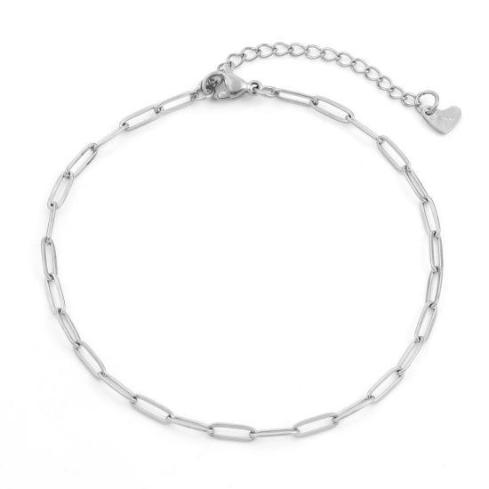 Picture of 304 Stainless Steel Simple Paperclip Chain Anklet Silver Tone 22.5cm(8 7/8") long, 1 Piece