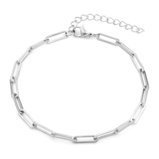 Picture of 304 Stainless Steel Simple Paperclip Chain Anklet Silver Tone 23cm(9") long, 1 Piece