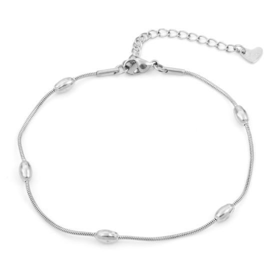 Picture of 304 Stainless Steel Simple Snake Chain Anklet Silver Tone 21.5cm(8 4/8") long, 1 Piece