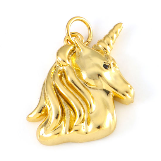 Picture of Brass Charms 18K Real Gold Plated Horse Animal 21mm x 17mm, 1 Piece