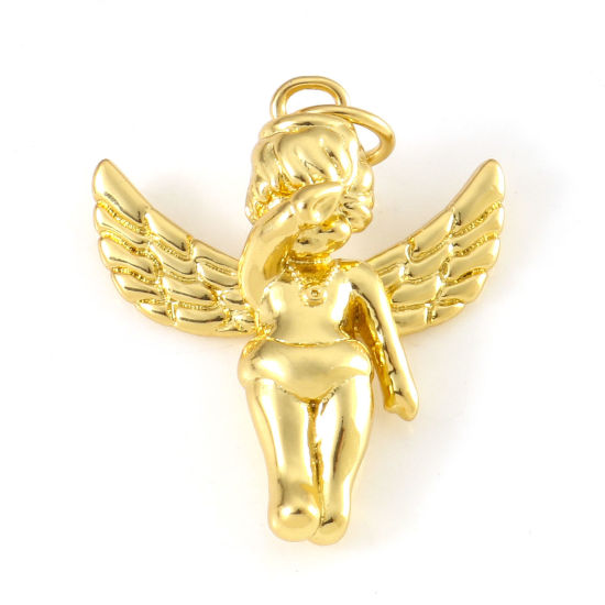 Bild von Messing Religiös Charms 18K Echtgold plattiert Engel 3D 24mm x 18mm, 1 Stück