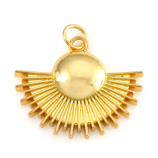 Picture of Brass Charms 18K Real Gold Plated Fan-shaped Sun Rays 23mm x 23mm, 1 Piece