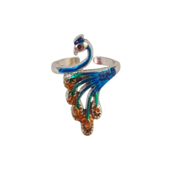 Picture of Alloy Knitting Tools Crochet Accessories Finger Ring Finger Puller Peacock Animal Multicolor 3cm x 2cm, 1 Piece