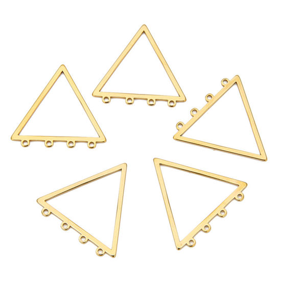 Imagen de 304 Acero Inoxidable Serie de Geometría Conectores Dijes Colgantes Triángulo Chapado en Oro de 18K 34mm x 28mm, 10 Unidades