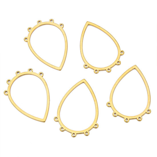 Imagen de 304 Acero Inoxidable Serie de Geometría Conectores Dijes Colgantes Gota Chapado en Oro de 18K 34mm x 25mm, 10 Unidades