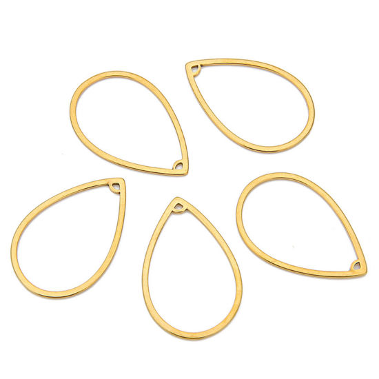 Imagen de 304 Acero Inoxidable Serie de Geometría Conectores Dijes Colgantes Gota Chapado en Oro de 18K 33.5mm x 22mm, 10 Unidades
