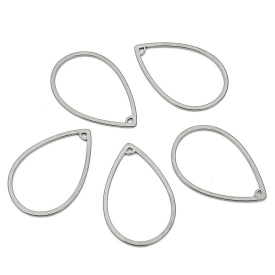 Imagen de 304 Acero Inoxidable Serie de Geometría Conectores Gota Tono de Plata 33.5mm x 22mm, 10 Unidades