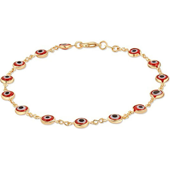 Picture of Brass Religious Anklet Evil Eye Red Enamel 20cm(7 7/8") long, 1 Piece                                                                                                                                                                                         