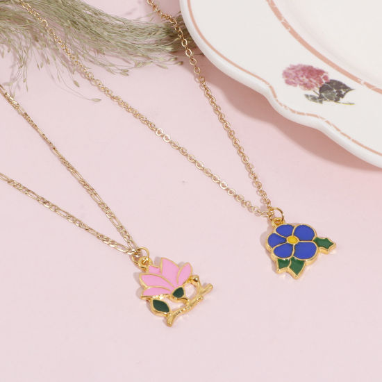 Immagine di Lega di Zinco Ciondoli Fiore Oro Placcato Multicolore Smalto 3cm x 1.6cm , 1 Serie ( 4 Pz/Serie)
