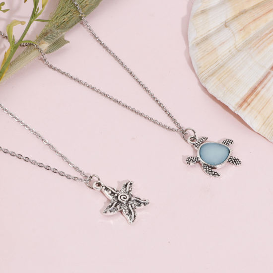 Picture of Zinc Based Alloy Ocean Jewelry Charms Antique Silver Color Tortoise Animal Star Fish 23x20mm - 22x12mm, 1 Set( 4 PCs/Set)