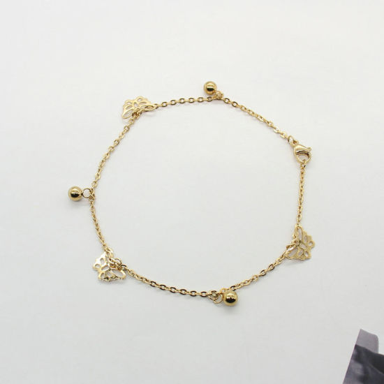 Picture of 304 Stainless Steel Stylish Link Cable Chain Anklet Gold Plated Butterfly 22.5cm(8 7/8") long, 1 Piece