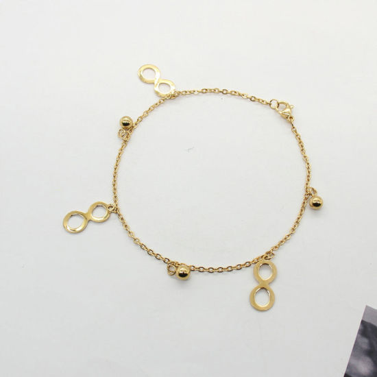 Picture of 304 Stainless Steel Stylish Link Cable Chain Anklet Gold Plated Infinity Symbol 22.5cm(8 7/8") long, 1 Piece