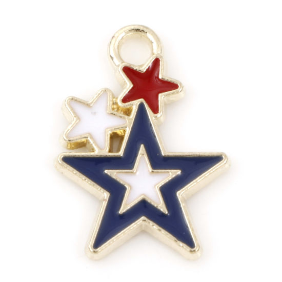 Immagine di Lega di Zinco Sport Charms Stella Oro Placcato Rosso & Blu Bandiera degli Stati Uniti Smalto 17mm x 12mm , 20 Pz