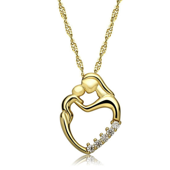 Picture of Brass Mother's Day Pendant Necklace Heart Gold Plated Clear Rhinestone 45cm(17 6/8") long, 1 Piece                                                                                                                                                            
