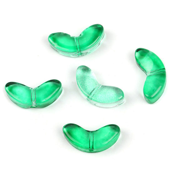 Image de Perles en Verre au Chalumeau Feuille Vert Foncé Couleur du Dégradé 13.8mm x 6.5mm, Trou: 0.8mm, 20 Pcs