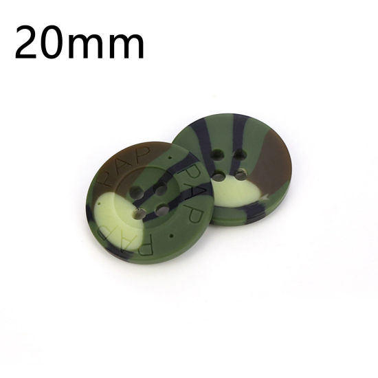 Image de Bouton de Couture en Résine 4 Trous Rond Vert Camouflage 20mm Dia, 100 Pcs