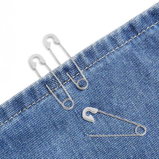 Picture of 304 Stainless Steel Safety Pin Brooches Silver Tone 3.8cm x 0.8cm, 2 PCs