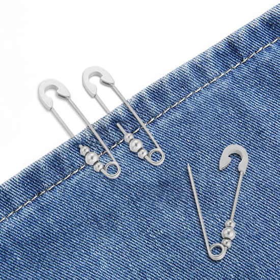 Picture of 304 Stainless Steel Safety Pin Brooches Silver Tone 3.6cm x 0.8cm, 2 PCs