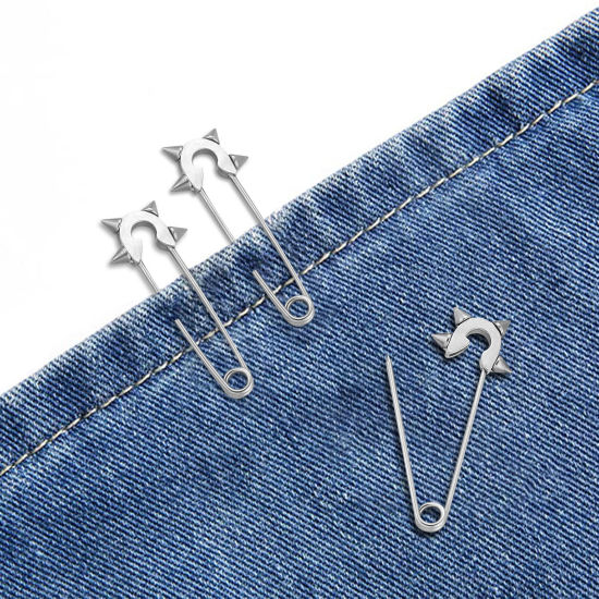 Picture of 304 Stainless Steel Safety Pin Brooches Silver Tone 3.6cm x 1.4cm, 2 PCs