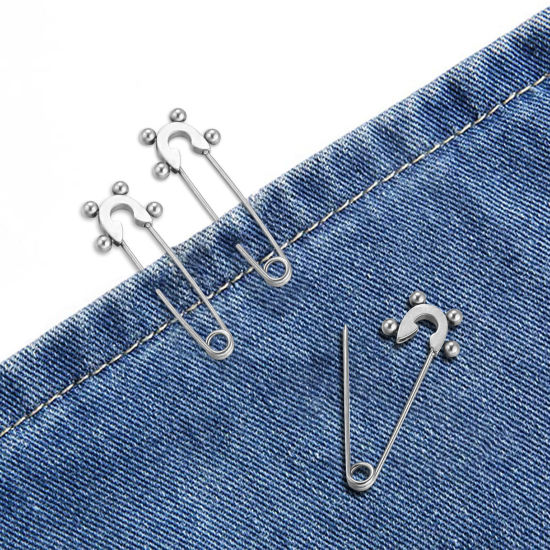 Picture of 304 Stainless Steel Safety Pin Brooches Silver Tone 3.7cm x 1.4cm, 2 PCs