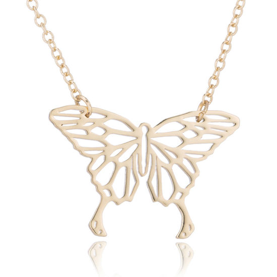 Image de Colliers Chaîne Maille Forçat en 304 Acier Inoxydable Insecte Doré Papillon 45cm Long, 1 Pièce