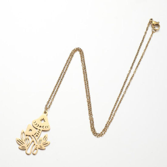 Picture of 201 Stainless Steel Stylish Link Cable Chain Necklace 18K Gold Plated Mushroom 45cm(17 6/8") long, 1 Piece