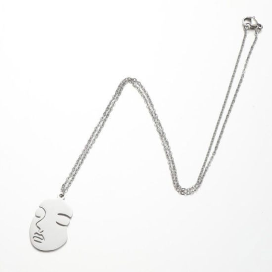 Picture of 201 Stainless Steel Stylish Link Cable Chain Necklace Silver Tone Face 45cm(17 6/8") long, 1 Piece