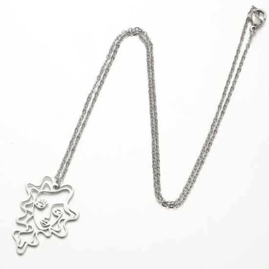 Picture of 201 Stainless Steel Stylish Link Cable Chain Necklace Silver Tone Face 45cm(17 6/8") long, 1 Piece