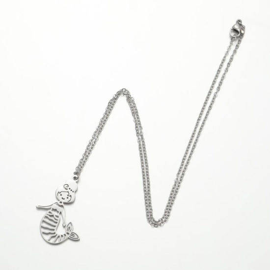 Picture of 201 Stainless Steel Stylish Link Cable Chain Necklace Silver Tone Mermaid 45cm(17 6/8") long, 1 Piece