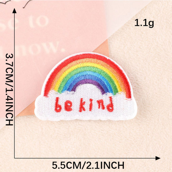 Picture of Polyester Embroidery Iron On Patches Appliques (With Glue Back) DIY Sewing Craft Clothing Decoration Multicolor Rainbow 5.5cm x 3.7cm, 1 Piece