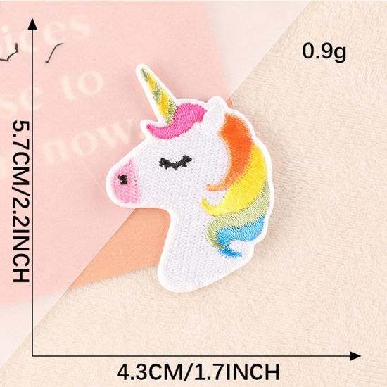 Picture of Polyester Embroidery Iron On Patches Appliques (With Glue Back) DIY Sewing Craft Clothing Decoration Multicolor Horse Animal 5.7cm x 4.3cm, 1 Piece