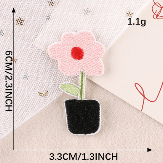 Immagine di Poliestere Ricamo Patch Autoadesive Appliques DIY Scrapbooking Craft Multicolore Fiore 6cm x 3.3cm, 1 Pz