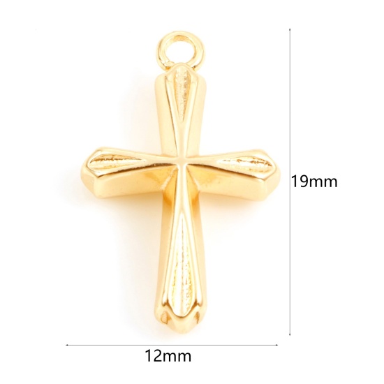 Picture of Brass Religious Charms 18K Real Gold Plated Cross 19mm x 12mm, 2 PCs