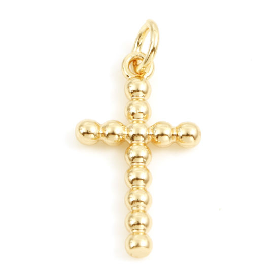 Picture of Brass Religious Charms 18K Real Gold Plated Cross 23.5mm x 11mm, 2 PCs