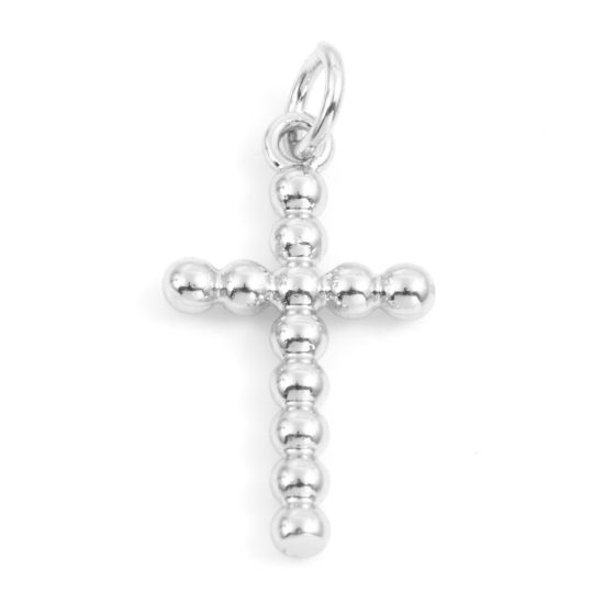 Picture of Brass Religious Charms Real Platinum Plated Cross 23.5mm x 11mm, 2 PCs